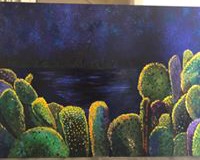 cacti by moonlight 1.20 x 80 cm geheel met vingers geverft   €695,00