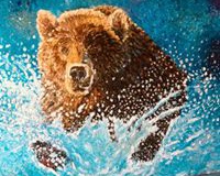 running bear 1.20 x 80 cm  geheel met vingers geverft  verkocht